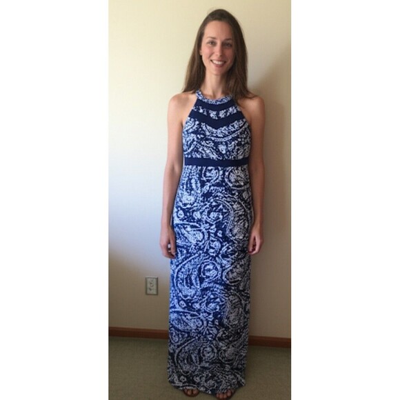 Emerald Sundae Dresses & Skirts - Emerald Sundae Halter High Neck Maxi Dress  Keyhole Cutout  M Blue Pink Floral